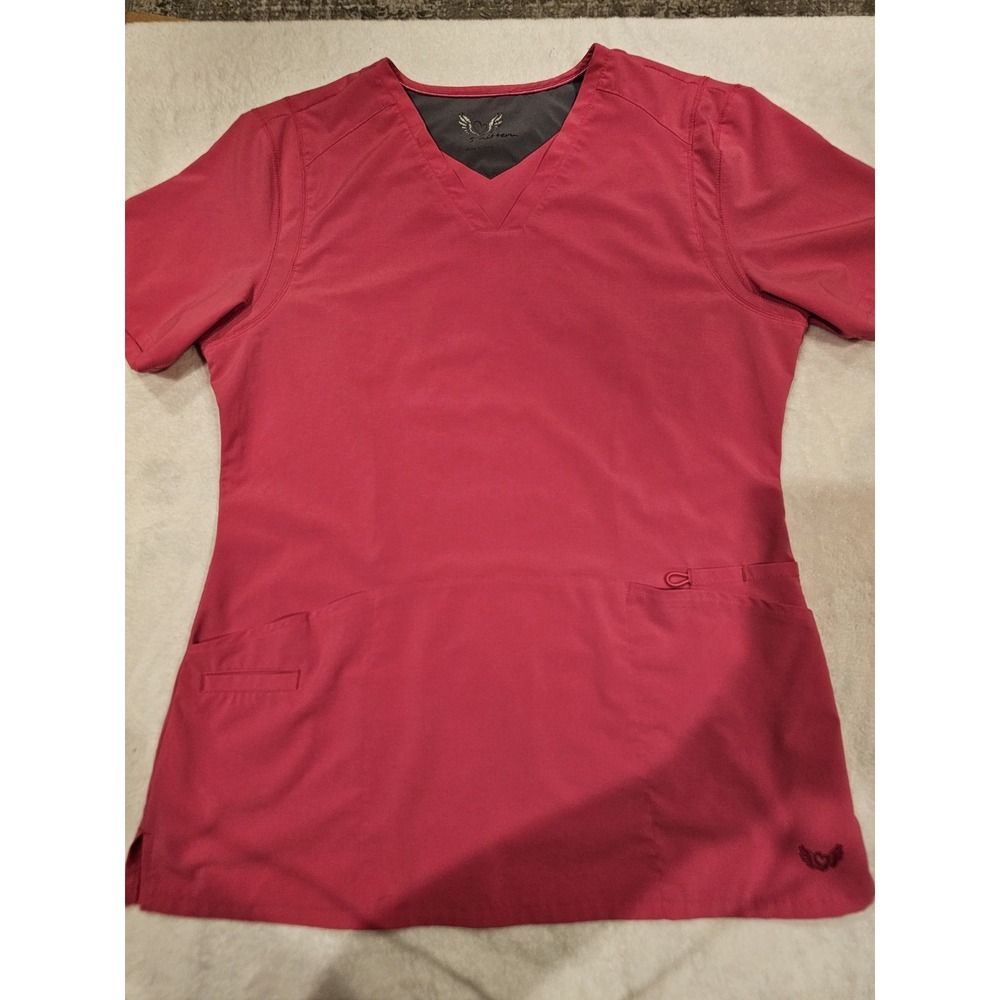 Smitten Women's Scrub Top Pink V-Neck Short Sleeve Medical Uniform Shirt